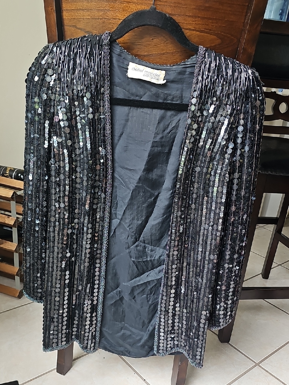 Detlef Mandel Vintage Black Sequin Open-Front Jacket